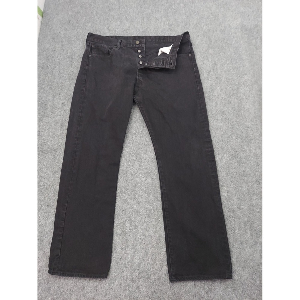 Levis 501 Jeans Mens 40x32‎ Black Button Fly Straight Leg Cotton Denim Dark
